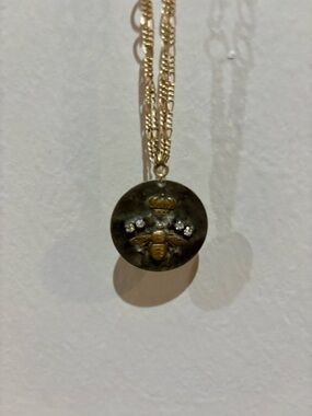 Gold-Tone Bee Medallion Necklace with Crystal Accents